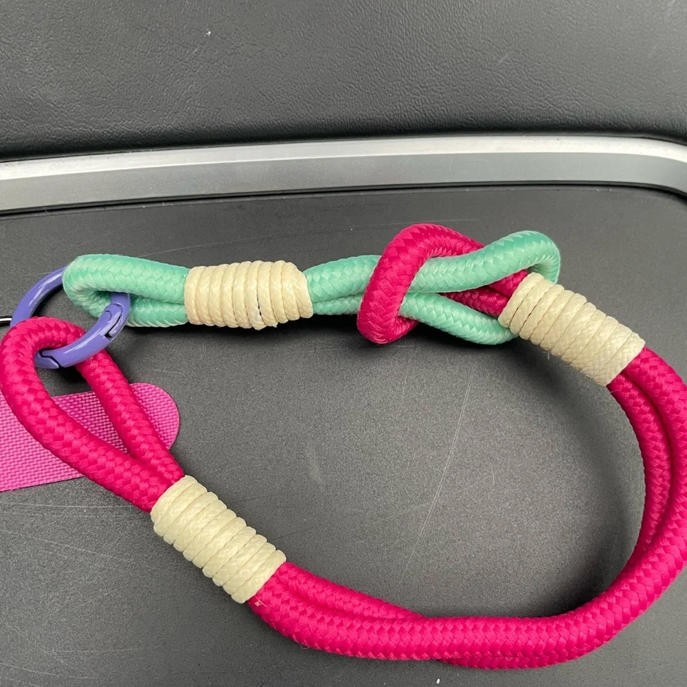 Phone Wrist Lanyard Bright Pink & Mint Rope with Purple Ring